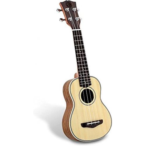  Solid Wood Spruce Soprano Ukulele Professional Instrument with Spruce Face, Mahogany Neck, Black Walnut Fingerboard & Bridge - Pyle Pro PUKT65