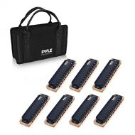 Pyle Professional Brass Metal Covered 10 Hole 7 Piece Diatonic Harmonica Kit - Blues Harp Set Includes Storage Case and Polishing Cloth - Key of C -Great for Pro, Beginner Lessons