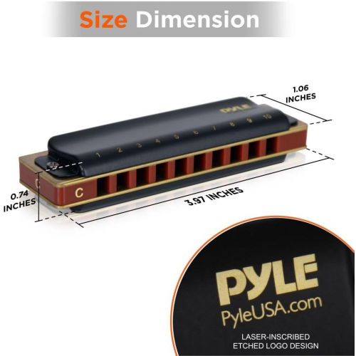  Pyle Professional Brass Metal Covered 10 Hole 7 Piece Diatonic Harmonica Kit - Blues Harp Set Includes Storage Case and Polishing Cloth - Key of C -Great for Pro, Beginner Lessons