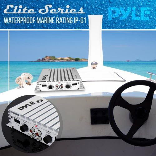  Pyle Hydra Marine Amplifier - Upgraded Elite Series 400 Watt 4 Channel Audio Amplifier - Waterproof, Dual MOSFET Power Supply, GAIN Level Controls, RCA Stereo Input & LED Indicator