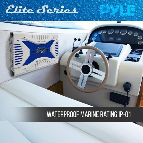  Pyle Hydra Marine Amplifier - Upgraded Elite Series 1000 Watt 4 Channel Bridgeable Amp Tri-Mode Configurable, Waterproof, MOSFET Power Supply, GAIN Level Controls and RCA Stereo In