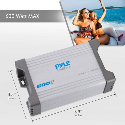  Pyle 2-Channel Marine Amplifier Receiver - Waterproof and Weatherproof Audio Subwoofer for Boat Stereo Speaker & Other Watercraft - 600 Watt Power, Wired RCA, AUX and MP3 Audio Inp