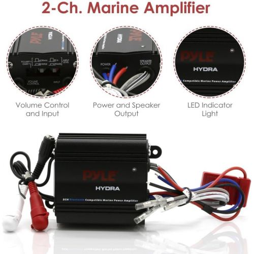  Pyle Auto 2-Channel Marine Amplifier - 200 Watt RMS 4 OHM Full Range Stereo with Wireless Bluetooth & Powerful Prime Speaker - High Crossover HD Music Audio Multi Channel System PL