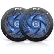 Pyle Marine Speakers - 5.25 Inch 2 Way Waterproof and Weather Resistant Outdoor Audio Stereo Sound System with LED Lights, 180 Watt Power and Low Profile Slim Style - 1 Pair - PLMR
