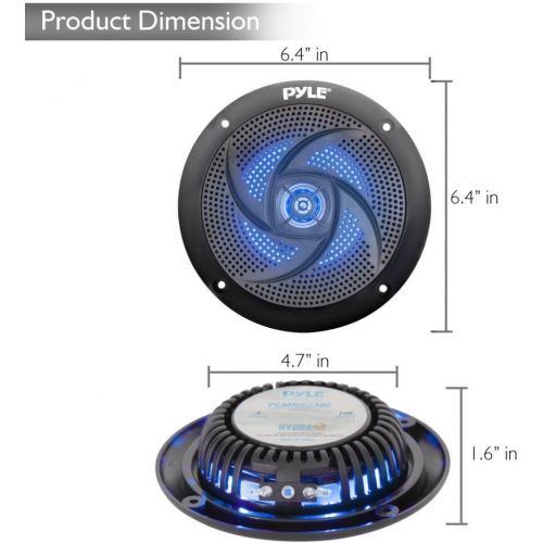  Pyle Marine Speakers - 5.25 Inch 2 Way Waterproof and Weather Resistant Outdoor Audio Stereo Sound System with LED Lights, 180 Watt Power and Low Profile Slim Style - 1 Pair - PLMR