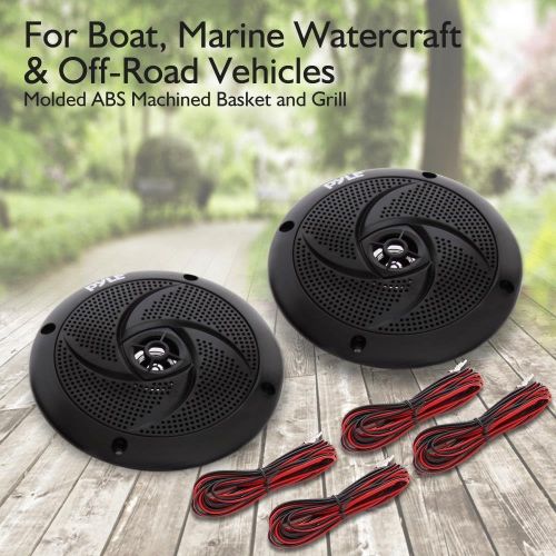  Pyle Marine Speakers - 5.25 Inch 2 Way Waterproof and Weather Resistant Outdoor Audio Stereo Sound System with LED Lights, 180 Watt Power and Low Profile Slim Style - 1 Pair - PLMR