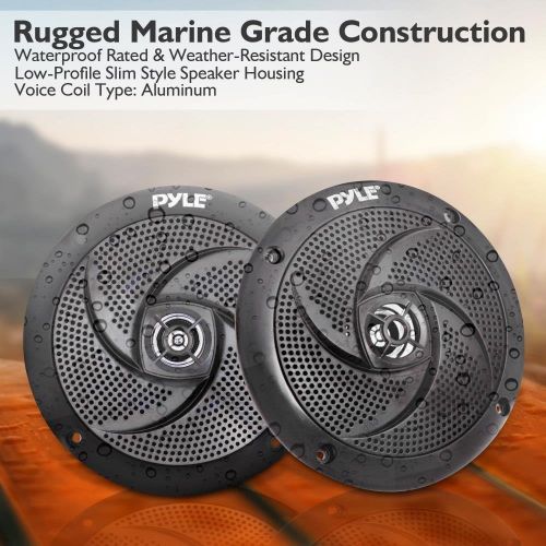  Pyle Marine Speakers - 5.25 Inch 2 Way Waterproof and Weather Resistant Outdoor Audio Stereo Sound System with LED Lights, 180 Watt Power and Low Profile Slim Style - 1 Pair - PLMR