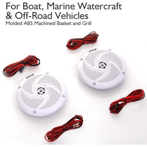  Low-Profile Waterproof Marine Speakers - 240W 6.5 Inch 2 Way 1 Pair Slim Style Waterproof Weather Resistant Outdoor Audio Stereo Sound System w/Blue Illuminating LED Lights - Pyle