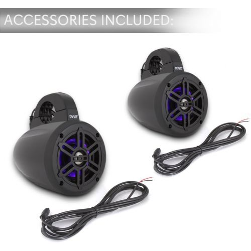  Waterproof Marine Wakeboard Tower Speakers - 4 Inch Dual Subwoofer Speaker Set w/LED Lights & Bluetooth for Wireless Music Streaming - Boat Audio System w/Mounting Clamps - Pyle PL