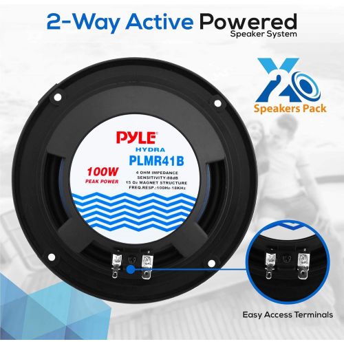  4 Inch Dual Marine Speakers - Waterproof and Weather Resistant Outdoor Audio Stereo Sound System with Polypropylene Cone, Cloth Surround and Low Profile Design - 1 Pair - PLMR41B (