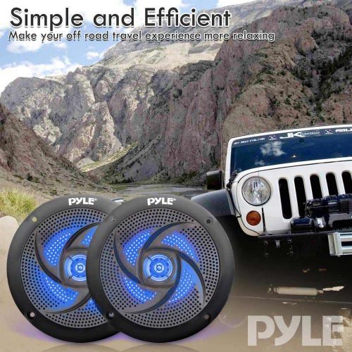  Low-Profile Waterproof Marine Speakers - 100W 4 Inch 2 Way 1 Pair Slim Style Waterproof Weather Resistant Outdoor Audio Stereo Sound System w/ Blue Illuminating LED Lights - Pyle (