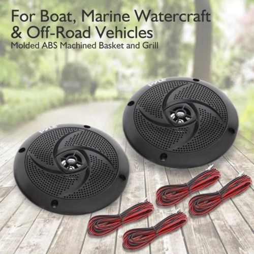  Low-Profile Waterproof Marine Speakers - 100W 4 Inch 2 Way 1 Pair Slim Style Waterproof Weather Resistant Outdoor Audio Stereo Sound System w/ Blue Illuminating LED Lights - Pyle (