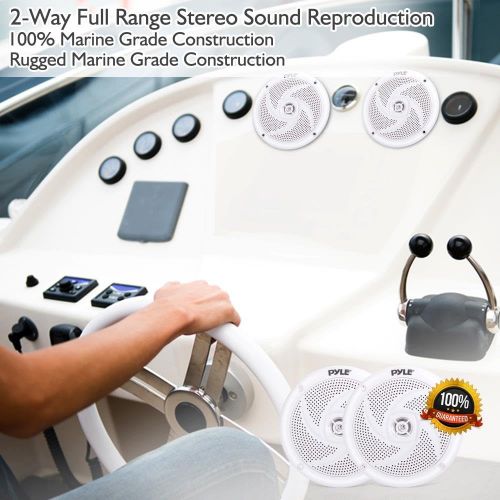  Pyle Marine Speakers - 5.25 Inch 2 Way Waterproof and Weather Resistant Outdoor Audio Stereo Sound System with 180 Watt Power and Low Profile Slim Style - 1 Pair - PLMRS5W (White)
