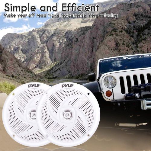  Pyle Marine Speakers - 5.25 Inch 2 Way Waterproof and Weather Resistant Outdoor Audio Stereo Sound System with 180 Watt Power and Low Profile Slim Style - 1 Pair - PLMRS5W (White)