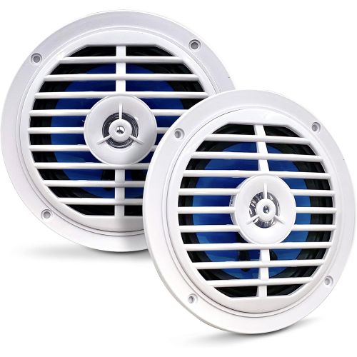  5.25 Inch Dual Marine Speakers - 2 Way Waterproof and Weather Resistant Outdoor Audio Stereo Sound System with 100 Watt Power, Polypropylene Cone and Cloth Surround - 1 Pair - PLMR