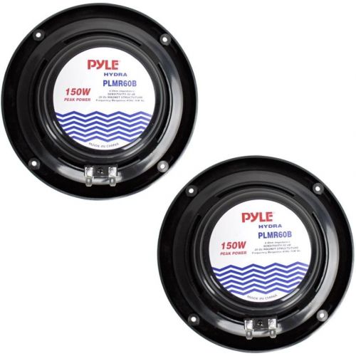  6.5 Inch Dual Marine Speakers - 2 Way Waterproof and Weather Resistant Outdoor Audio Stereo Sound System with 150 Watt Power, Polypropylene Cone and Cloth Surround - 1 Pair - Pyle