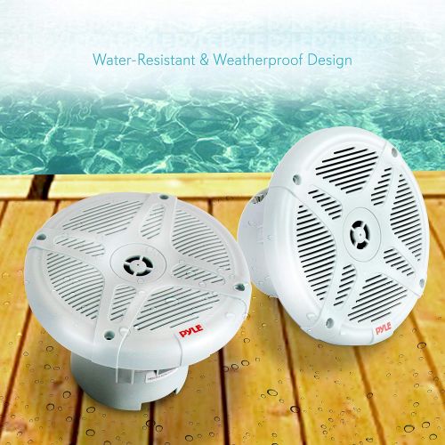  6.5 Inch Marine Speakers (Pair) - 2-way IP-X4 Waterproof and Weather Resistant Outdoor Audio Dual Stereo Sound System with 600 Watt Power and Low Profile Design - Pyle PLMR652W (Wh