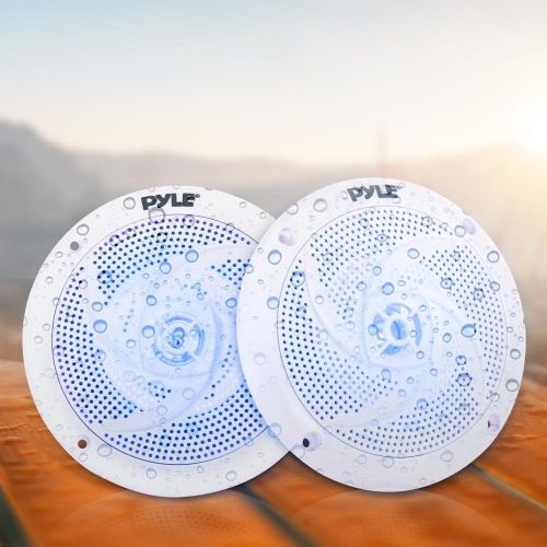  Pyle Marine Speakers - 4 Inch 2 Way Waterproof and Weather Resistant Outdoor Audio Stereo Sound System with LED Lights, 100 Watt Power and Low Profile Slim Style - 1 Pair - PLMRS43