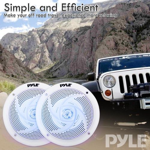  Pyle Marine Speakers - 4 Inch 2 Way Waterproof and Weather Resistant Outdoor Audio Stereo Sound System with LED Lights, 100 Watt Power and Low Profile Slim Style - 1 Pair - PLMRS43
