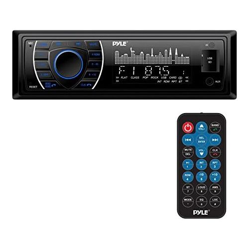  Pyle Bluetooth Marine Receiver Stereo - 12v Single DIN Style Boat In dash Radio Receiver System with Digital LCD, RCA, MP3, USB, SD, AM FM Radio - Remote Control, Wiring Harness -