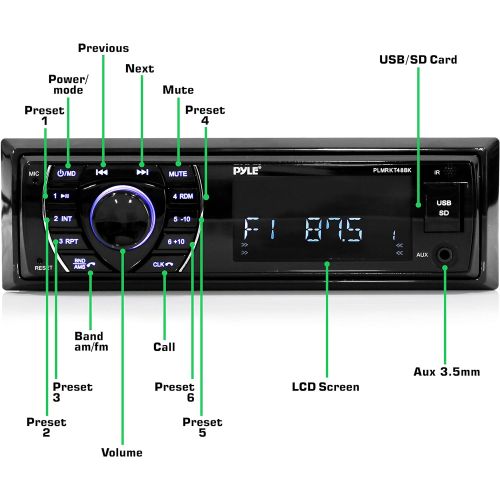  Pyle Marine Head Unit Receiver Speaker Kit - In-Dash LCD Digital Stereo Built-in Bluetooth & Microphone w/ AM FM Radio System 6.5’’ Waterproof Speakers (4) MP3/SD Readers & Remote Contr