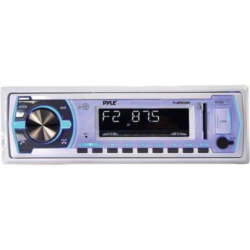  Pyle Marine Bluetooth Stereo Radio - 12v Single DIN Style Boat In dash Radio Receiver System with Built-in Mic, Digital LCD, RCA, MP3, USB, SD, AM FM Radio - Remote Control - PLMRB