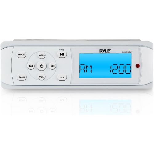  Pyle Bluetooth Marine Stereo Radio - Waterproof/Weather Proof Single DIN 12v Boat Receiver with Digital LCD, RCA, MP3 / USB, AM FM, Weatherband - Wiring Harness, Remote Control - P