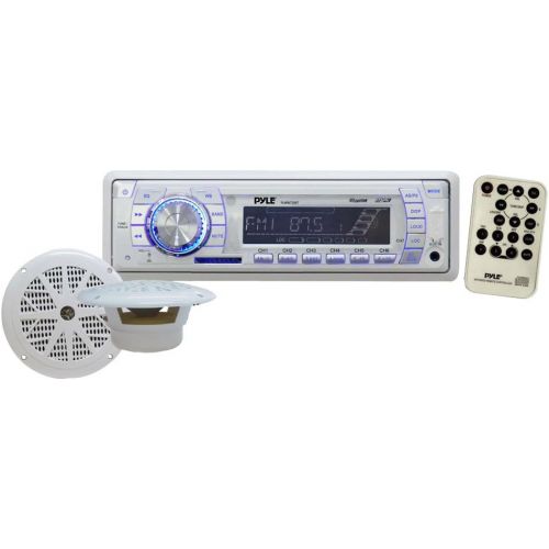  Marine Receiver & Speaker Kit - In-Dash LCD Digital Display Stereo w/ Clock Function AM FM Tuning Radio 6.5 Speaker System USB/SD/MMC Readers Panel Button & Remote Control - Pyle W