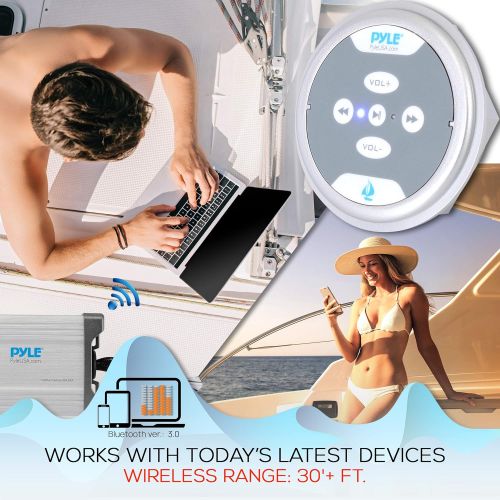 Waterproof Bluetooth Marine Amplifier Receiver - Weatherproof 2 Channel Wireless Amp for Stereo Speaker with 600 Watt Power, Wired RCA, AUX and MP3 Audio Input Cable - Pyle PLMRMBT