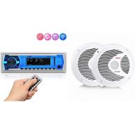 Pyle Marine Bluetooth Stereo Radio (White) & 6.5 Inch Dual Marine Speakers - 2 Way Waterproof and Weather Resistant Outdoor Audio Stereo Sound System - 1 Pair (White)