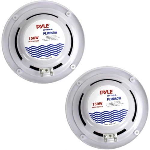 Pyle Marine Bluetooth Stereo Radio (White) & 6.5 Inch Dual Marine Speakers - 2 Way Waterproof and Weather Resistant Outdoor Audio Stereo Sound System - 1 Pair (White)