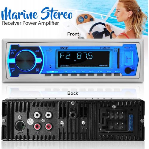  Pyle Marine Bluetooth Stereo Radio (White) & 6.5 Inch Dual Marine Speakers - 2 Way Waterproof and Weather Resistant Outdoor Audio Stereo Sound System - 1 Pair (White)