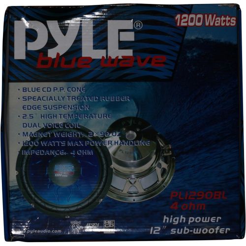  Pyle Car Vehicle Subwoofer Audio Speaker - 12 Inch Blue Injection Molded Cone, Blue Chrome-Plated Steel Basket, Dual Voice Coil 4 Ohm Impedance, 1200W Power, for Vehicle Stereo Sound Sy