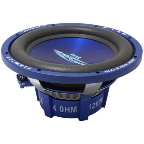  Pyle Car Vehicle Subwoofer Audio Speaker - 12 Inch Blue Injection Molded Cone, Blue Chrome-Plated Plastic Basket, Dual Voice Coil 4 Ohm Impedance, 1200W Power For Vehicle Stereo Sound S