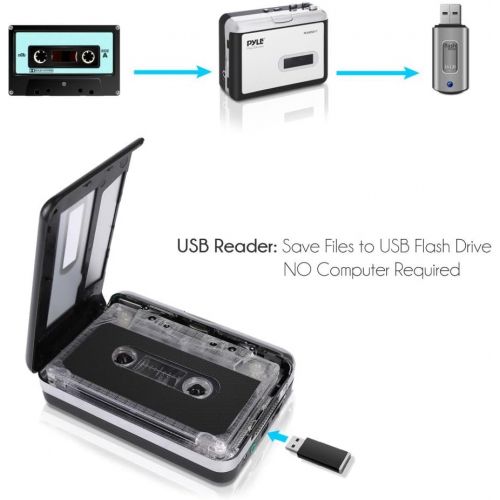  [아마존베스트]2-in-1 Cassette-to-MP3 Converter Recorder - USB Walkman Cassette Player - Portable Battery Powered Tape Audio Digitizer with 3.5mm Audio Jack Headphones- Pyle (PCASRSD17)