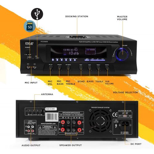  [아마존베스트]300W Digital Stereo Receiver System - AM/FM Qtz. Synthesized Tuner, USB/SD Card MP3 Player & Subwoofer Control, A/B Speaker, iPod/MP3 Input w/ Karaoke, Cable & Remote Sensor - Pyle