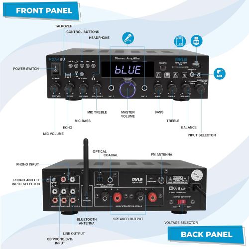  [아마존베스트]Pyle Wireless Bluetooth Home Stereo Amplifier-Multi-Channel 200 Watt Power Amplifier Home Audio Receiver System W/Optical/Phono/Coaxial, FM Radio, USB/SD, AUX, RCA, Mic in-Antenna, Remo