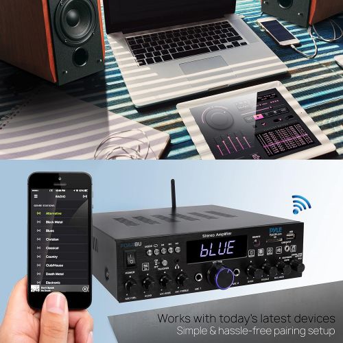  [아마존베스트]Pyle Wireless Bluetooth Home Stereo Amplifier-Multi-Channel 200 Watt Power Amplifier Home Audio Receiver System W/Optical/Phono/Coaxial, FM Radio, USB/SD, AUX, RCA, Mic in-Antenna, Remo