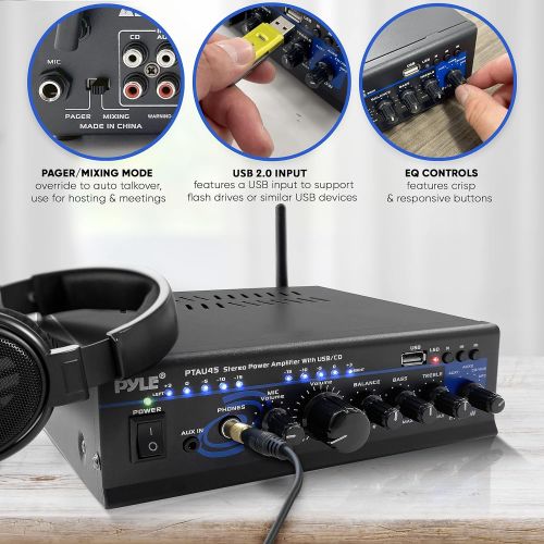  [아마존베스트]Pyle 2X120 Watt Home Audio Power Amplifier - Portable 2 Channel Surround Sound Stereo Receiver w/ USB IN - For Amplified Subwoofer Speaker, CD DVD, MP3, iPhone, Phone, Theater, PA