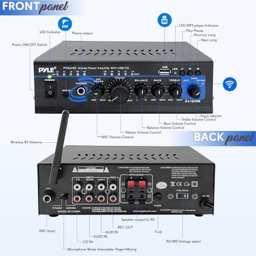  [아마존베스트]Pyle 2X120 Watt Home Audio Power Amplifier - Portable 2 Channel Surround Sound Stereo Receiver w/ USB IN - For Amplified Subwoofer Speaker, CD DVD, MP3, iPhone, Phone, Theater, PA