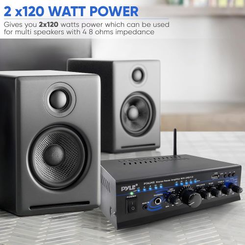  [아마존베스트]Pyle 2X120 Watt Home Audio Power Amplifier - Portable 2 Channel Surround Sound Stereo Receiver w/ USB IN - For Amplified Subwoofer Speaker, CD DVD, MP3, iPhone, Phone, Theater, PA