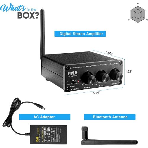 [아마존베스트]Bluetooth HiFi Mini Audio Amplifier - Class D Digital Desktop PC Stereo Amplifier Receiver (2 x 100 Watt MAX) Aluminum Diecast- Pyle PDA20BT