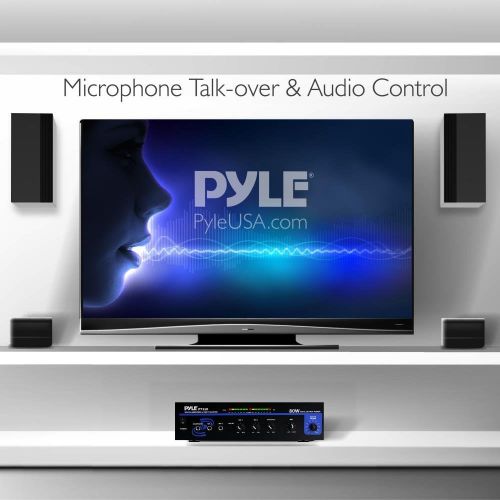  [아마존베스트]Pyle Compact Public Address Mono Amplifier - Professional 50W Mini Home Power Audio Sound PA Speaker Receiver System w/ RCA, Headphone, 2 Microphone Inputs, Independent Volume Control -