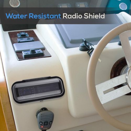  [아마존베스트]Water Resistant Marine Stereo Cover - Smoke Colored Heavy Duty Boat Radio Protector Shield with Flip-up Door & Spring Loaded Release - Mounting Gasket Included - Pyle PLMRCB1