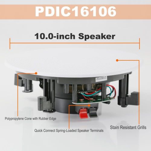  [아마존베스트]Pyle Pair 10” Flush Mount in-Wall in-Ceiling 2-Way Speaker System Spring Loaded Quick Connections Changeable Round/Square Grill Stereo Sound Polypropylene Cone Polymer Tweeter 300