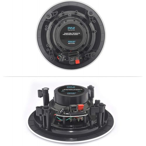  [아마존베스트]Pyle 5.25” 4 Bluetooth Flush Mount In-wall In-ceiling 2-Way Speaker System Quick Connections Changeable Round/Square Grill Polypropylene Cone & Tweeter Stereo Sound 4 Ch Amplifier