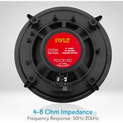  [아마존베스트]Pyle PDIC81RDBK, 8 Ceiling Wall Mount Speakers - Pair of 2-Way Midbass Woofer Speaker 1/2 Polymer Dome Tweeter Flush Design w/ 50Hz - 20kHz Frequency Response & 250 Watts Peak Easy