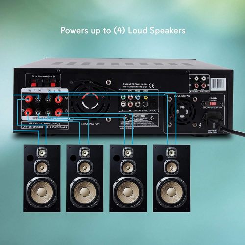  [아마존베스트]Pyle 4-Channel Wireless Bluetooth Power Amplifier - 1000W Stereo Speaker Home Audio Receiver w/ FM Radio, USB, Headphone, 2 Microphone w/ Echo, Front Loading CD DVD Player, LED, Rack Mo