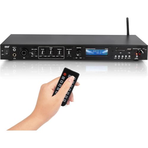  [아마존베스트]Pyle Rack Mount Studio Pre-Amplifier - Audio Receiver System w/Digital LCD Display Bluetooth FM Radio Recording Mode Remote Control USB Flash or SD Card Reader Input and Output Jac