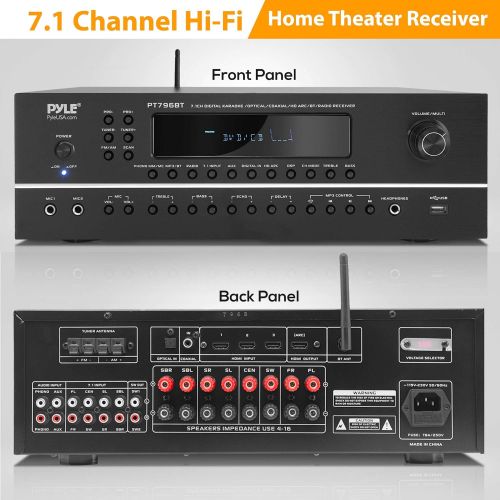  [아마존베스트]Pyle 7.1-Channel Hi-Fi Bluetooth Stereo Amplifier - 2000 Watt AV Home Theater Speaker Subwoofer Surround Sound Receiver w/Radio, USB, RCA, HDMI, MIC in, Supports 4K UHD TV, 3D, Blu-Ray